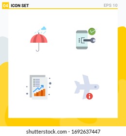 User Interface Pack of 4 Basic Flat Icons of umbrella; phone; safety; lock; analysis Editable Vector Design Elements