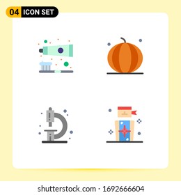 User Interface Pack of 4 Basic Flat Icons of brush; biology; teeth care; pumpkin; education Editable Vector Design Elements