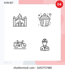 User Interface Pack of 4 Basic Filledline Flat Colors of aurangabad fort; movement; lalbagh; cup; sport Editable Vector Design Elements