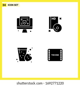 User Interface Pack of 4 Basic Solid Glyphs of computer; drink; insurance; compact; juice Editable Vector Design Elements