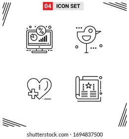 User Interface Pack of 4 Basic Filledline Flat Colors of discount; love; percentage; bird; hospital Editable Vector Design Elements