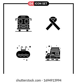 User Interface Pack of 4 Basic Solid Glyphs of bus; sport; ribbon; gym; car Editable Vector Design Elements