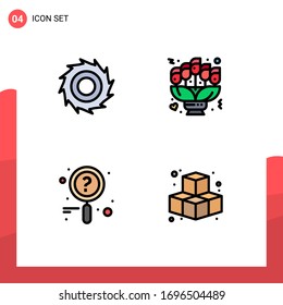 User Interface Pack of 4 Basic Filledline Flat Colors of cutter; research; bouquet; gift; cubes Editable Vector Design Elements
