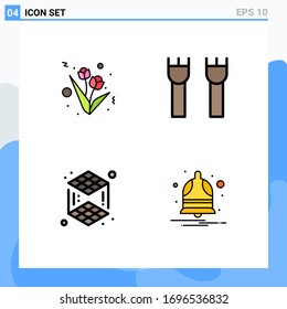 User Interface Pack of 4 Basic Filledline Flat Colors of flower; printing; castle; fortress; bell Editable Vector Design Elements