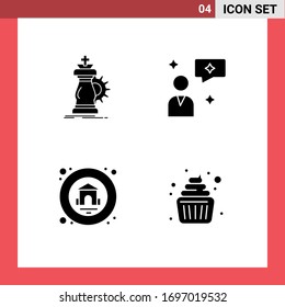 User Interface Pack of 4 Basic Solid Glyphs of strategy; house; knight; chatting; baby Editable Vector Design Elements