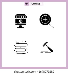 User Interface Pack of 4 Basic Solid Glyphs of shop; usb; e; zoom; construction Editable Vector Design Elements
