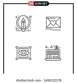 User Interface Pack of 4 Basic Filledline Flat Colors of writing; view; pencil; heart; eye Editable Vector Design Elements