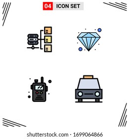 User Interface Pack of 4 Basic Filledline Flat Colors of network; walkie talkie; social; value; car Editable Vector Design Elements