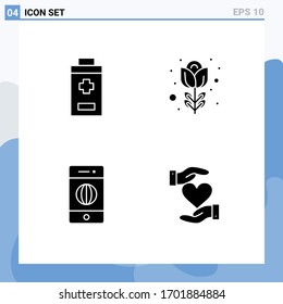 User Interface Pack of 4 Basic Solid Glyphs of battery; internet; easter; rose; heart Editable Vector Design Elements