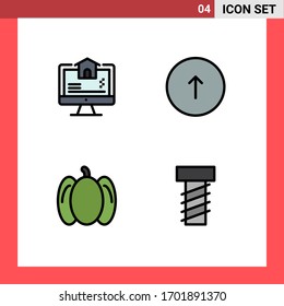User Interface Pack of 4 Basic Filledline Flat Colors of computer; food; home; communication; vegetables Editable Vector Design Elements