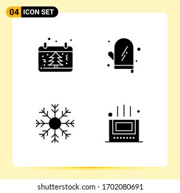User Interface Pack of 4 Basic Solid Glyphs of calendar; cold; tree; food; snow Editable Vector Design Elements