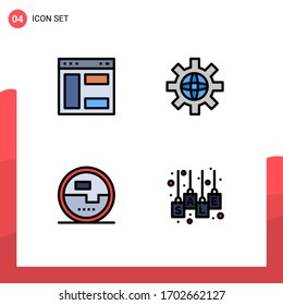 User Interface Pack of 4 Basic Filledline Flat Colors of browser; electronics; website; setting; measuring Editable Vector Design Elements