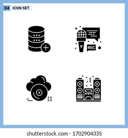 User Interface Pack of 4 Basic Solid Glyphs of database; cd; storage; microphone; archive Editable Vector Design Elements