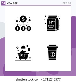 User Interface Pack of 4 Basic Solid Glyphs of money; bathroom; money; coffee; shower Editable Vector Design Elements