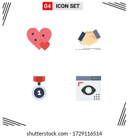 User Interface Pack of 4 Basic Flat Icons of heart; business; gift; hand shake; badges Editable Vector Design Elements