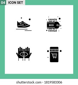 User Interface Pack of 4 Basic Solid Glyphs of shoes; destiny; running; seo; mystery Editable Vector Design Elements