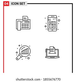 User Interface Pack of 4 Basic Filledline Flat Colors of fax; data analyzing; fax machine; apps; graph magnifying Editable Vector Design Elements