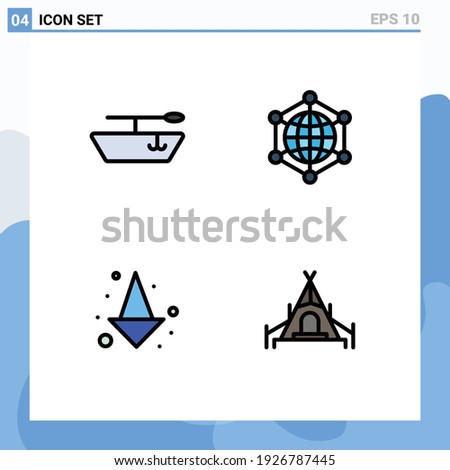 User Interface Pack of 4 Basic Filledline Flat Colors of boat; camping; server; arrow; tent Editable Vector Design Elements