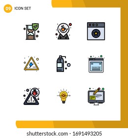User Interface Pack of 9 Basic Filledline Flat Colors of product; cleaning; map; signs; alert Editable Vector Design Elements