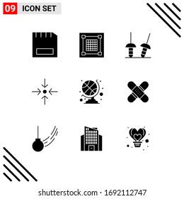 User Interface Pack of 9 Basic Solid Glyphs of sports ball; scale; graphic; collapse; sport Editable Vector Design Elements