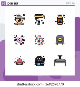 User Interface Pack of 9 Basic Filledline Flat Colors of protect; watch; art; valentine; spray Editable Vector Design Elements