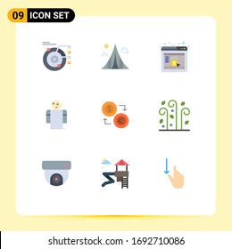 User Interface Pack of 9 Basic Flat Colors of person; hands; landmark; arms; browser Editable Vector Design Elements