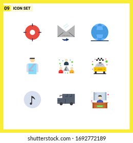 User Interface Pack of 9 Basic Flat Colors of headcount; service; globe; man; bellboy Editable Vector Design Elements
