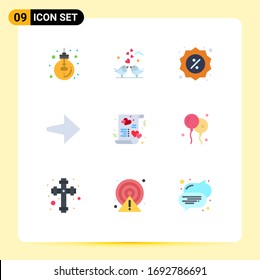 User Interface Pack of 9 Basic Flat Colors of heart; right; loving; arrow; market Editable Vector Design Elements