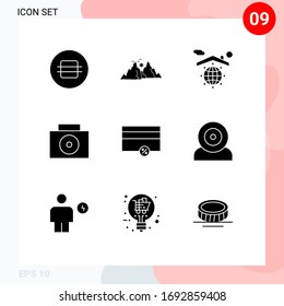 User Interface Pack of 9 Basic Solid Glyphs of payments; finance; sun; suitcase; safe Editable Vector Design Elements