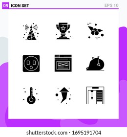 User Interface Pack of 9 Basic Solid Glyphs of old; design; fruit; website; page Editable Vector Design Elements