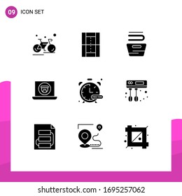 User Interface Pack of 9 Basic Solid Glyphs of camera; laptop; pitch; multimedia; housekeeping Editable Vector Design Elements