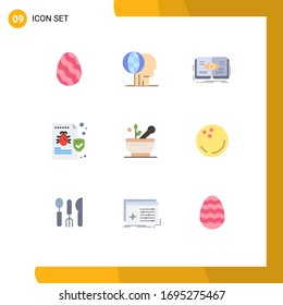 User Interface Pack of 9 Basic Flat Colors of security; file; outsource; bug; view Editable Vector Design Elements