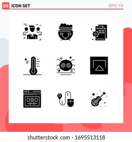 User Interface Pack of 9 Basic Solid Glyphs of sun; light; american; cloud; page Editable Vector Design Elements