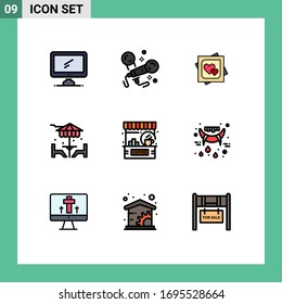 User Interface Pack of 9 Basic Filledline Flat Colors of furniture; decoration; singing; beach; marriage card Editable Vector Design Elements