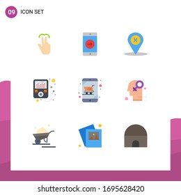 User Interface Pack of 9 Basic Flat Colors of online shop; cart; mobile application; player; delete Editable Vector Design Elements