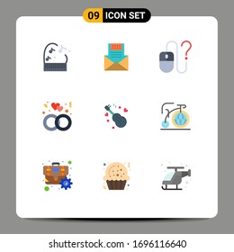User Interface Pack of 9 Basic Flat Colors of love; online; letter; info; contact Editable Vector Design Elements