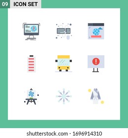 User Interface Pack of 9 Basic Flat Colors of bus; energy; mouse; electricity; battery Editable Vector Design Elements