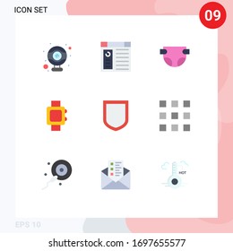 User Interface Pack of 9 Basic Flat Colors of code; shield; diaper; security; school Editable Vector Design Elements