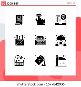 User Interface Pack of 9 Basic Solid Glyphs of score; board; browser; promotion; mail Editable Vector Design Elements