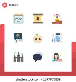 User Interface Pack of 9 Basic Flat Colors of electronic; food; feminism; apple; mail Editable Vector Design Elements