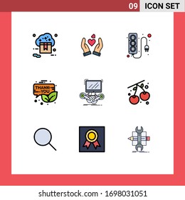 User Interface Pack of 9 Basic Filledline Flat Colors of thanksgiving; newsletter; wedding; gift box; power supply Editable Vector Design Elements