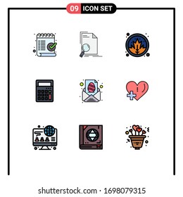 User Interface Pack of 9 Basic Filledline Flat Colors of office; ecommerce; find; calculator; plant Editable Vector Design Elements