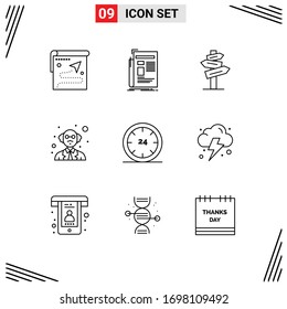 User Interface Pack of 9 Basic Outlines of and; professor; newsletter; person; motel Editable Vector Design Elements