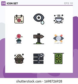 User Interface Pack of 9 Basic Filledline Flat Colors of pointer; direction; drops; flower; plant Editable Vector Design Elements