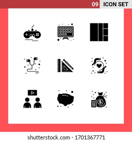 User Interface Pack of 9 Basic Solid Glyphs of ruler; pencil; layout; construction; smartphone Editable Vector Design Elements