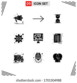 User Interface Pack of 9 Basic Solid Glyphs of roller; design; hour; computer; settings Editable Vector Design Elements