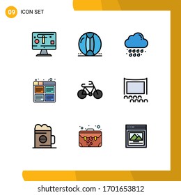 User Interface Pack of 9 Basic Filledline Flat Colors of production; images; summer; film; weather Editable Vector Design Elements