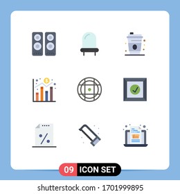 User Interface Pack of 9 Basic Flat Colors of box; equipment; drink; ball; graph Editable Vector Design Elements