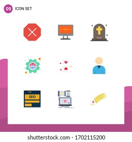 User Interface Pack of 9 Basic Flat Colors of hourglass; productivity; dead; performance; efficiency Editable Vector Design Elements