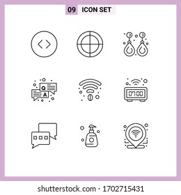 User Interface Pack of 9 Basic Outlines of coffee; chat; fashion; question; answer Editable Vector Design Elements